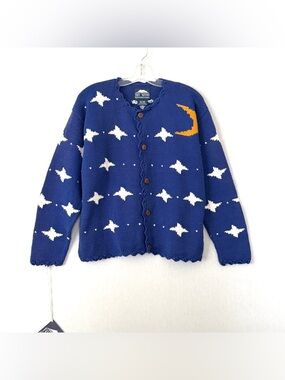Rare Rey Wear Vintage Hand-Knitted Moon and Stars Cardigan